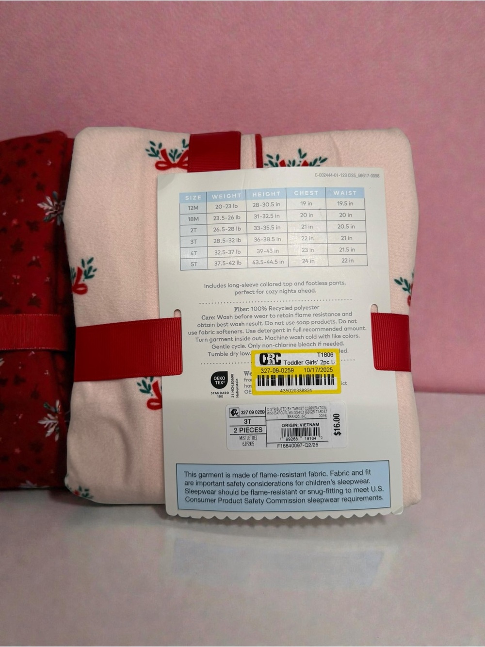 Cloud Island Toddler Girls 2-Piece Sleep Set Mistletoe Print Size 3T - Picture 2 of 2